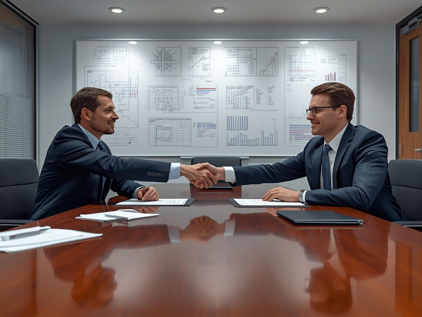 Vorteile durch Werkverträge businessmen sitting at a conference table during a contract signing discussion